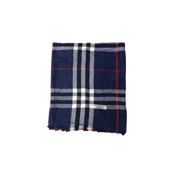 Vintage Burberry Check Blue White Black Red 100% Cashmere Shawl Scarves - Picture 1 of 3
